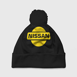 Шапка с помпоном Nissan yellow logo, цвет: 3D-черный