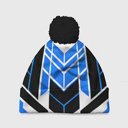 Шапка с помпоном Blue and black stripes on a white background, цвет: 3D-черный