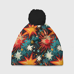 Шапка с помпоном Граффити звёзды и космос, цвет: 3D-черный