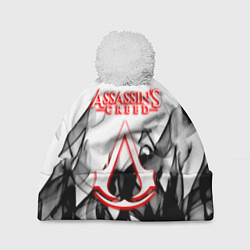 Шапка с помпоном Assassins Creed огненное лого гейм, цвет: 3D-белый