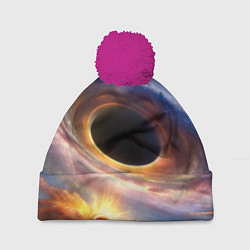 Шапка с помпоном Чёрная дыра поглощает вселенную, цвет: 3D-малиновый