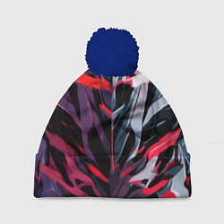 Шапка с помпоном Хаотичная чёрно-красная абстракция, цвет: 3D-тёмно-синий