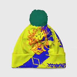 Шапка с помпоном Samurai logo yellow fire, цвет: 3D-зеленый