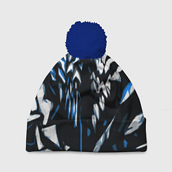 Шапка с помпоном White and blue abstraction on a black background, цвет: 3D-тёмно-синий