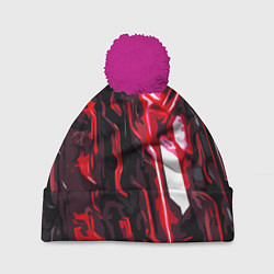 Шапка с помпоном Красно-чёрная киберпанк абстракция, цвет: 3D-малиновый