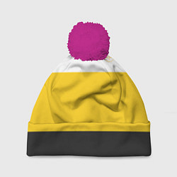 Шапка с помпоном Сокрушу пред ним врагов его НИКА желтая, цвет: 3D-малиновый