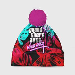 Шапка с помпоном GTA vice city tropic, цвет: 3D-малиновый