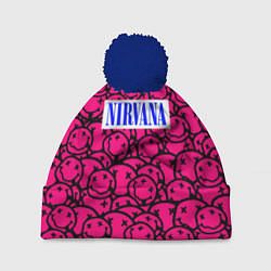 Шапка с помпоном Nirvana pink logo, цвет: 3D-тёмно-синий