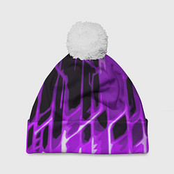 Шапка с помпоном Abstract purple stripes on a black background, цвет: 3D-белый