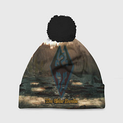 Шапка с помпоном Skyrim logo природа, цвет: 3D-черный