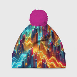Шапка с помпоном Neon metropolis - vaporwave, цвет: 3D-малиновый