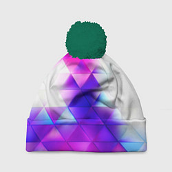 Шапка с помпоном Неоновые треугольники абстракция, цвет: 3D-зеленый