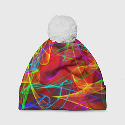 Шапка с помпоном Неоновые волны дыма, цвет: 3D-белый