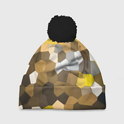 Шапка с помпоном Желто белая мозаика, цвет: 3D-черный