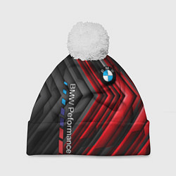 Шапка с помпоном BMW geometry stripes red, цвет: 3D-белый