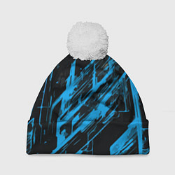 Шапка с помпоном Blue stripes on a black background, цвет: 3D-белый