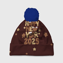 Шапка с помпоном Надпись с новым годом 2025, цвет: 3D-тёмно-синий