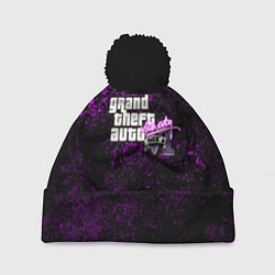 Шапка с помпоном GTA 6 vice city брызги красок неон, цвет: 3D-черный