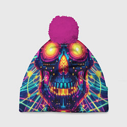 Шапка с помпоном Neon skull - ai art fantasy, цвет: 3D-малиновый