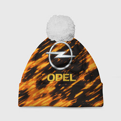 Шапка с помпоном Opel штрихи огненные, цвет: 3D-белый