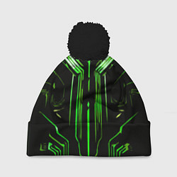 Шапка с помпоном Green stripes on a black background, цвет: 3D-черный