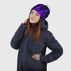 Шапка с помпоном Неоновый огонь на черном фоне, цвет: 3D-белый — фото 2