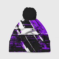 Шапка с помпоном Diagonal black and white stripes on a purple backg, цвет: 3D-черный