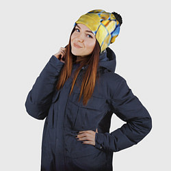 Шапка с помпоном Жёлто-синяя абстракция, цвет: 3D-черный — фото 2