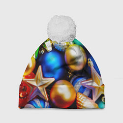 Шапка с помпоном Новогодние украшения, цвет: 3D-белый