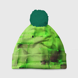 Шапка с помпоном Чёрные пятна на зелёном фоне абстракция, цвет: 3D-зеленый
