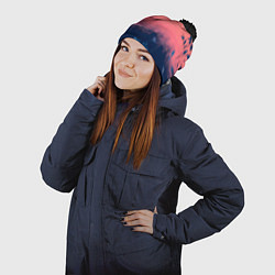 Шапка с помпоном Листья на сине-розовом фоне - нейросеть, цвет: 3D-черный — фото 2