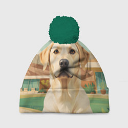 Шапка с помпоном Лабрадор на фоне пальм, цвет: 3D-зеленый