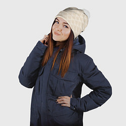 Шапка с помпоном Элегантный бежевый узор с дамасками, цвет: 3D-белый — фото 2