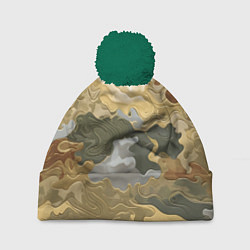 Шапка с помпоном Золотистый камуфляж, цвет: 3D-зеленый