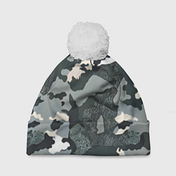 Шапка с помпоном Темно зеленый камуфляж, цвет: 3D-белый