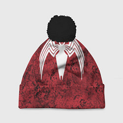 Шапка с помпоном Знак венома на красном, цвет: 3D-черный