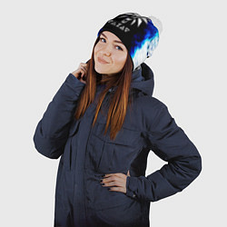 Шапка с помпоном Ведьмак лого синие краски, цвет: 3D-белый — фото 2