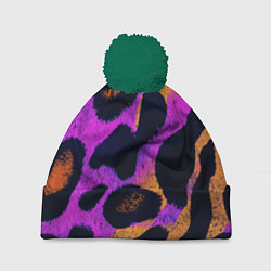 Шапка с помпоном Неоновый леопардовый узор, цвет: 3D-зеленый