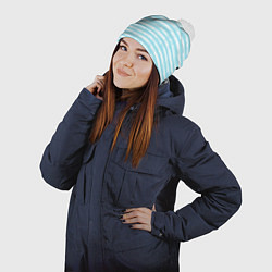 Шапка с помпоном Бело-голубой полосатый паттерн, цвет: 3D-белый — фото 2