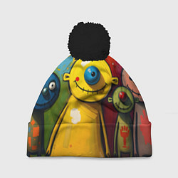 Шапка с помпоном Арт с человечками, цвет: 3D-черный