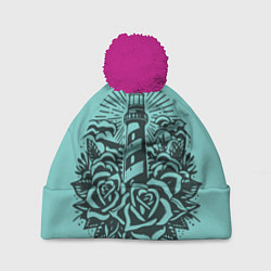 Шапка с помпоном Маяк и розы, цвет: 3D-малиновый