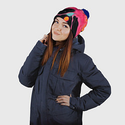 Шапка с помпоном Розовая текстура в черном, цвет: 3D-тёмно-синий — фото 2