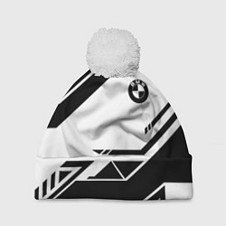 Шапка с помпоном BMW geometry black, цвет: 3D-белый