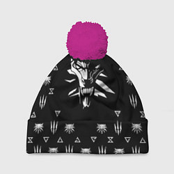 Шапка с помпоном Ведьмак логотипы, цвет: 3D-малиновый