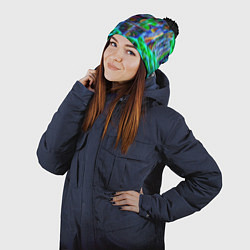 Шапка с помпоном Психоделика узор кислотный, цвет: 3D-черный — фото 2