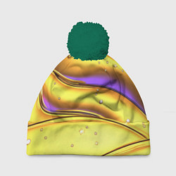 Шапка с помпоном Золотые волны с фиолетовым свечением, цвет: 3D-зеленый