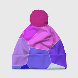 Шапка с помпоном Сине-розовый крупные фрагменты, цвет: 3D-малиновый