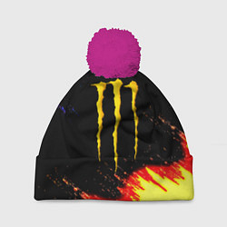 Шапка с помпоном Monster energy огненные краски, цвет: 3D-малиновый