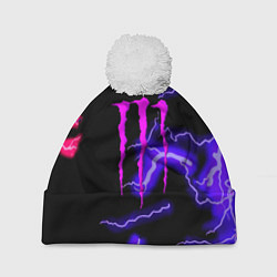 Шапка с помпоном Monster energy неоновый шторм, цвет: 3D-белый
