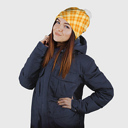 Шапка с помпоном Жёлтый крупная клетка, цвет: 3D-белый — фото 2